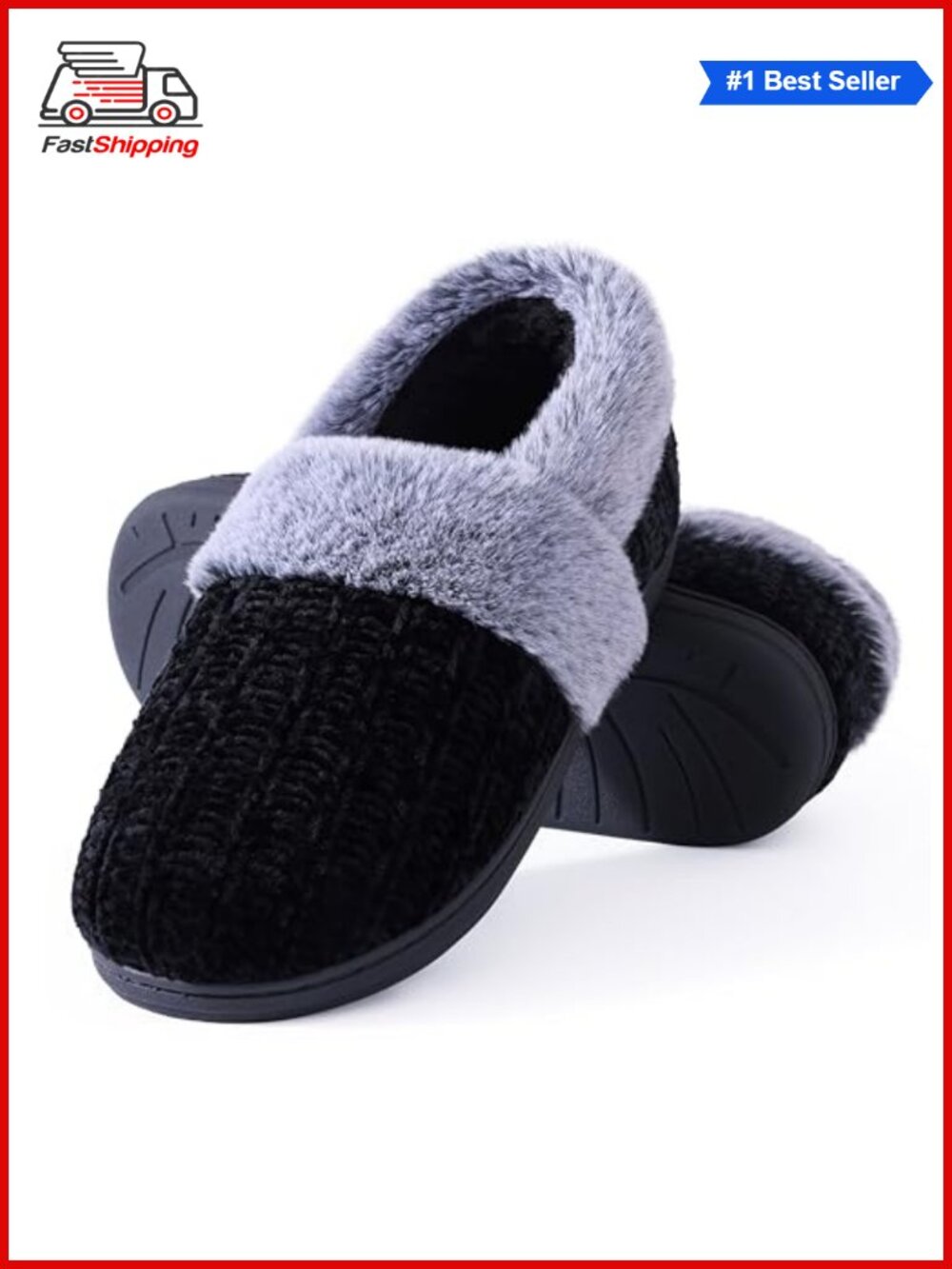 ✨Evshine Fuzzy Memory Foam Slippers Women Closed Back Knit House Shoes